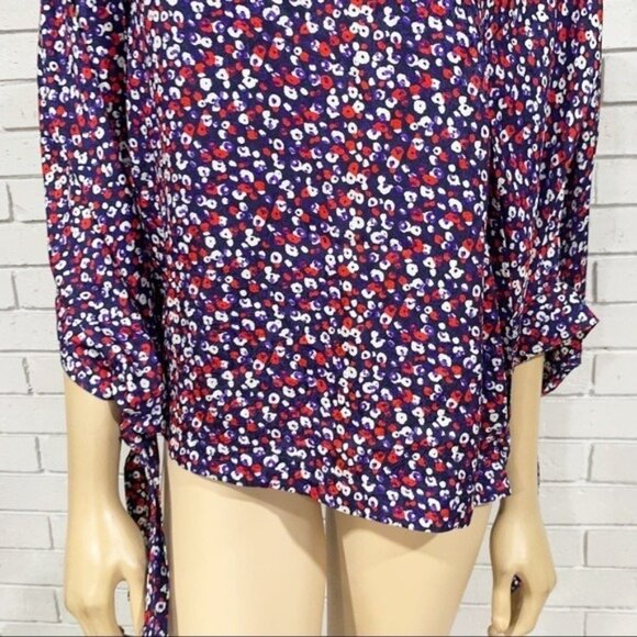 Derek Lam Silk Poppy Print Blouse Size 14 NWT – Raglan Tie‑Cuff Made in Italy - Picture 3 of 12